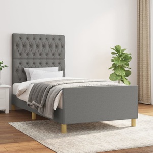 vidaXL, vidaXL Bettgestell mit Kopfteil Dunkelgrau 90x200 cm Stoff, vidaXL Bettgestell ohne Matratze Dunkelgrau 90x200 cm Stoff
