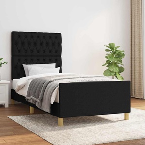 vidaXL, vidaXL Bettgestell mit Kopfteil Schwarz 90x200 cm Stoff, vidaXL Bettgestell mit Kopfteil Schwarz 90x200 cm Stoff
