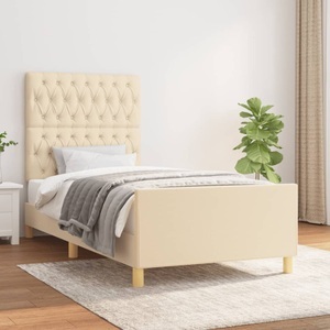 vidaXL, vidaXL Bettgestell mit Kopfteil Creme 90x200 cm Stoff, vidaXL Bettgestell mit Kopfteil Creme 90x200 cm Stoff