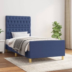 vidaXL, vidaXL Bettgestell mit Kopfteil Blau 90x200 cm Stoff, vidaXL Bettgestell mit Kopfteil Blau 90x200 cm Stoff