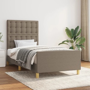 vidaXL, vidaXL Bettgestell mit Kopfteil Taupe 90x200 cm Stoff, vidaXL Bettgestell mit Kopfteil Taupe 90x200 cm Stoff