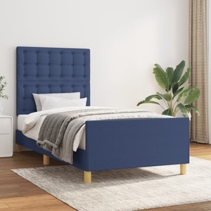 vidaXL, vidaXL Bettgestell mit Kopfteil Blau 90x200 cm Stoff, vidaXL Bettgestell mit Kopfteil Blau 90x200 cm Stoff