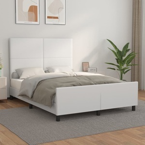 vidaXL, vidaXL Bettgestell mit Kopfteil Weiß 140x200 cm Kunstleder, vidaXL Bettgestell mit Kopfteil Weiß 140x200 cm Kunstleder