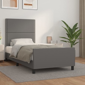 vidaXL, vidaXL Bettgestell mit Kopfteil Grau 90x200 cm Kunstleder, vidaXL Bettgestell mit Kopfteil Grau 90x200 cm Kunstleder