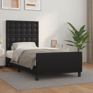 vidaXL, vidaXL Bettgestell mit Kopfteil Schwarz 90x200 cm Kunstleder, vidaXL Bettgestell mit Kopfteil Schwarz 90x200 cm Kunstleder