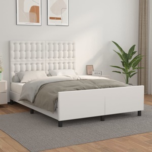 vidaXL, vidaXL Bettgestell mit Kopfteil Weiß 140x200 cm Kunstleder, vidaXL Bettgestell mit Kopfteil Weiß 140x200 cm Kunstleder