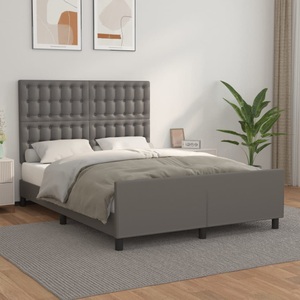 vidaXL, vidaXL Bettgestell mit Kopfteil Grau 140x200 cm Kunstleder