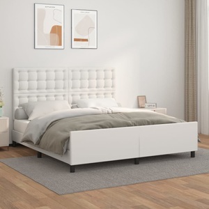 vidaXL, vidaXL Bettgestell mit Kopfteil Weiß 180x200 cm Kunstleder, vidaXL Bettgestell mit Kopfteil Weiß 180x200 cm Kunstleder