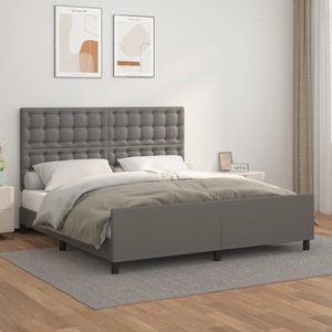 vidaXL, vidaXL Bettgestell mit Kopfteil Grau 180x200 cm Kunstleder, vidaXL Bettgestell mit Kopfteil Grau 180x200 cm Kunstleder