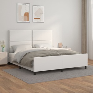 vidaXL, vidaXL Bettgestell mit Kopfteil Weiß 160x200 cm Kunstleder, vidaXL Bettgestell mit Kopfteil Weiß 160x200 cm Kunstleder