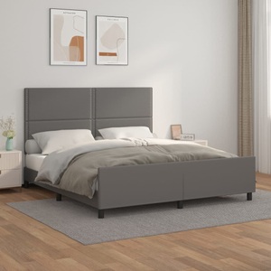 vidaXL, vidaXL Bettgestell mit Kopfteil Grau 180x200 cm Kunstleder, vidaXL Bettgestell mit Kopfteil Grau 180x200 cm Kunstleder
