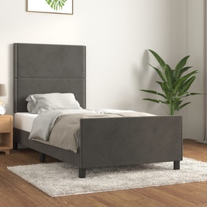 vidaXL, vidaXL Bettgestell mit Kopfteil Dunkelgrau 90x200 cm Samt, vidaXL Bettgestell ohne Matratze Dunkelgrau 90x200 cm Samt