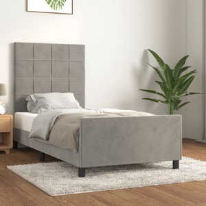 vidaXL, vidaXL Bettgestell mit Kopfteil Hellgrau 90x200 cm Samt, vidaXL Bettgestell ohne Matratze Hellgrau 90x200 cm Samt