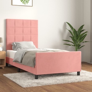 vidaXL, vidaXL Bettgestell mit Kopfteil Rosa 90x200 cm Samt, vidaXL Bettgestell mit Kopfteil Rosa 90x200 cm Samt