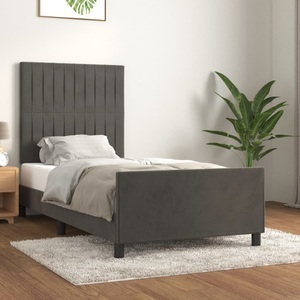 vidaXL, vidaXL Bettgestell mit Kopfteil Dunkelgrau 90x190 cm Samt
