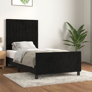 vidaXL, vidaXL Bettgestell mit Kopfteil Schwarz 90x200 cm Samt, vidaXL Bettgestell mit Kopfteil Schwarz 90x200 cm Samt