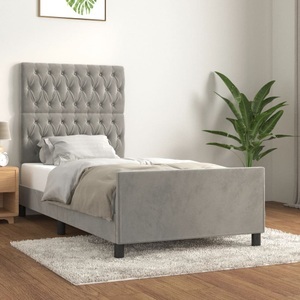 vidaXL, vidaXL Bettgestell mit Kopfteil Hellgrau 90x190 cm Samt