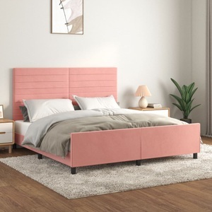vidaXL, vidaXL Bettgestell mit Kopfteil Rosa 160x200 cm Samt, vidaXL Bettgestell mit Kopfteil Rosa 160x200 cm Samt