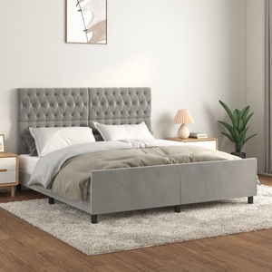 vidaXL, vidaXL Bettgestell mit Kopfteil Hellgrau 180x200 cm Samt, vidaXL Bettgestell mit Kopfteil Hellgrau 180x200 cm Samt