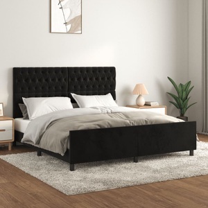 vidaXL, vidaXL Bettgestell mit Kopfteil Schwarz 180x200 cm Samt, vidaXL Bettgestell mit Kopfteil Schwarz 180x200 cm Samt