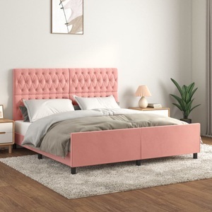 vidaXL, vidaXL Bettgestell mit Kopfteil Rosa 180x200 cm Samt, vidaXL Bettgestell mit Kopfteil Rosa 180x200 cm Samt