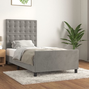 vidaXL, vidaXL Bettgestell mit Kopfteil Hellgrau 90x200 cm Samt, vidaXL Bettgestell ohne Matratze Hellgrau 90x200 cm Samt