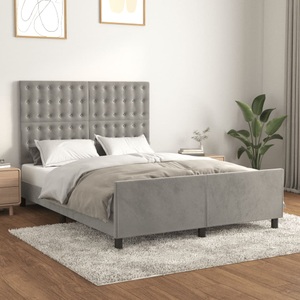 vidaXL, vidaXL Bettgestell mit Kopfteil Hellgrau 140x200 cm Samt