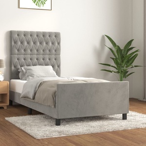 vidaXL, vidaXL Bettgestell mit Kopfteil Hellgrau 90x200 cm Samt