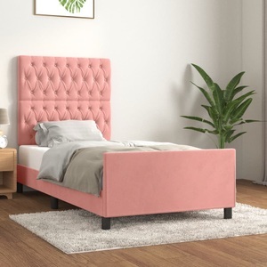 vidaXL, vidaXL Bettgestell mit Kopfteil Rosa 90x200 cm Samt, vidaXL Bettgestell mit Kopfteil Rosa 90x200 cm Samt