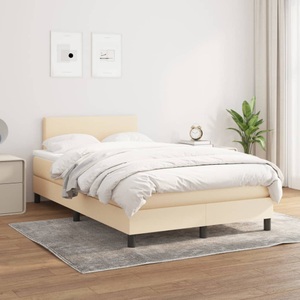 vidaXL, vidaXL Boxspringbett mit Matratze Creme 120x200 cm Stoff, vidaXL Boxspringbett mit Matratze Creme 120x200 cm Stoff