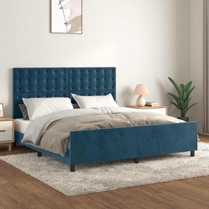 vidaXL, vidaXL Bettgestell mit Kopfteil Dunkelblau 180x200 cm Samt, vidaXL Bettgestell mit Kopfteil Dunkelblau 180x200 cm Samt