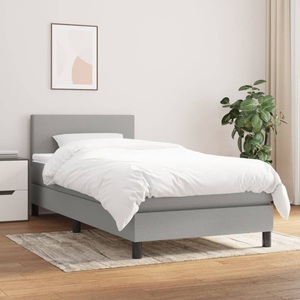 vidaXL, vidaXL Boxspringbett mit Matratze Hellgrau 100x200 cm Stoff, vidaXL Boxspringbett mit Matratze Hellgrau 100x200 cm Stoff
