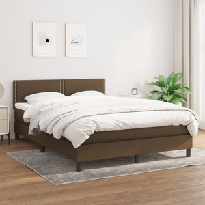 vidaXL, vidaXL Boxspringbett mit Matratze Dunkelbraun 140x200 cm Stoff