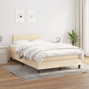 vidaXL, vidaXL Boxspringbett mit Matratze Creme 120x200 cm Stoff, vidaXL Boxspringbett mit Matratze Creme 120x200 cm Stoff
