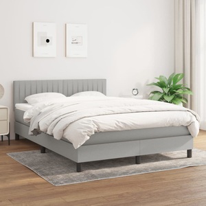 vidaXL, vidaXL Boxspringbett mit Matratze Hellgrau 140x200 cm Stoff