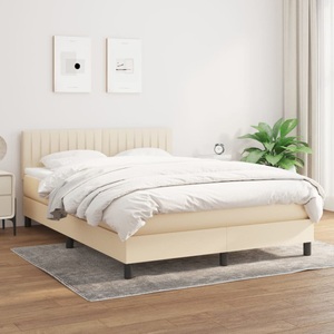 vidaXL, vidaXL Boxspringbett mit Matratze Creme 140x200 cm Stoff, vidaXL Boxspringbett mit Matratze Creme 140x200 cm Stoff