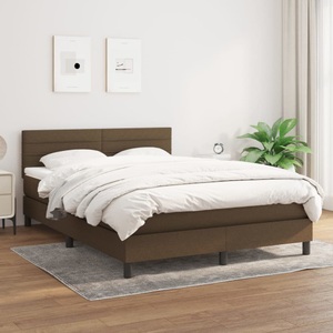 vidaXL, vidaXL Boxspringbett mit Matratze Dunkelbraun 140x200 cm Stoff