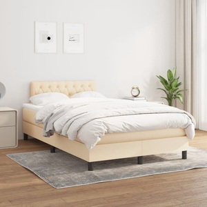 vidaXL, vidaXL Boxspringbett mit Matratze Creme 120x200 cm Stoff, vidaXL Boxspringbett mit Matratze Creme 120x200 cm Stoff