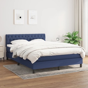 vidaXL, vidaXL Boxspringbett mit Matratze Blau 140x200 cm Stoff, vidaXL Boxspringbett mit Matratze Blau 140x200 cm Stoff