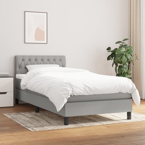 vidaXL, vidaXL Boxspringbett mit Matratze Hellgrau 90x200 cm Stoff, vidaXL Boxspringbett mit Matratze Hellgrau 90x200 cm Stoff
