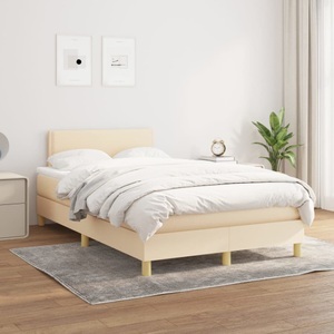 vidaXL, vidaXL Boxspringbett mit Matratze Creme 120x200 cm Stoff, vidaXL Boxspringbett mit Matratze Creme 120x200 cm Stoff
