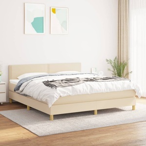 vidaXL, vidaXL Boxspringbett mit Matratze Creme 160x200 cm Stoff