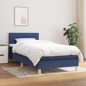 vidaXL, vidaXL Boxspringbett mit Matratze Blau 100x200 cm Stoff, vidaXL Boxspringbett mit Matratze Blau 100x200 cm Stoff
