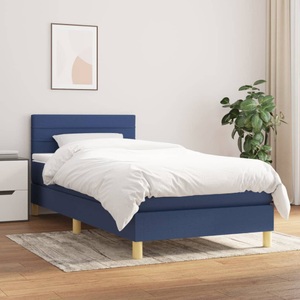 vidaXL, vidaXL Boxspringbett mit Matratze Blau 90x190 cm Stoff, vidaXL Boxspringbett mit Matratze Blau 90x190 cm Stoff