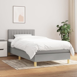 vidaXL, vidaXL Boxspringbett mit Matratze Hellgrau 100x200 cm Stoff, vidaXL Boxspringbett mit Matratze Hellgrau 100x200 cm Stoff