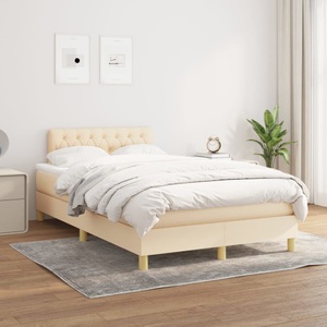 vidaXL, vidaXL Boxspringbett mit Matratze Creme 120x200 cm Stoff
