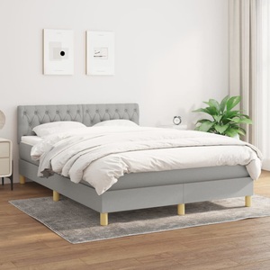vidaXL, vidaXL Boxspringbett mit Matratze Hellgrau 140x200 cm Stoff, vidaXL Boxspringbett mit Matratze Hellgrau 140x200 cm Stoff