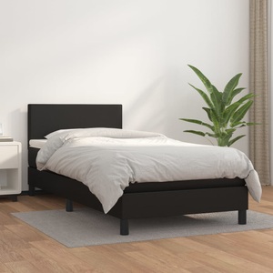 vidaXL, vidaXL Boxspringbett mit Matratze Schwarz 100x200 cm Kunstleder