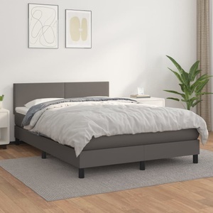 vidaXL, vidaXL Boxspringbett mit Matratze Grau 140x200 cm Kunstleder, vidaXL Boxspringbett mit Matratze Grau 140x200 cm Kunstleder