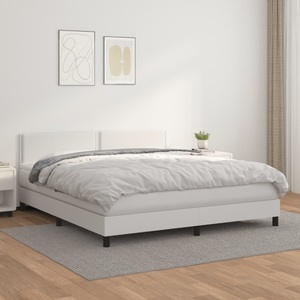 vidaXL, vidaXL Boxspringbett mit Matratze Weiß 180x200 cm Kunstleder